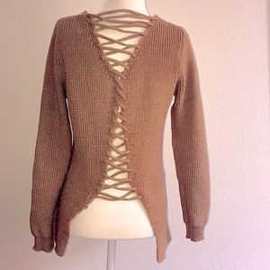 EMORY PARK NWT & NWOT Fall Sweater sexy back lace up front V neck